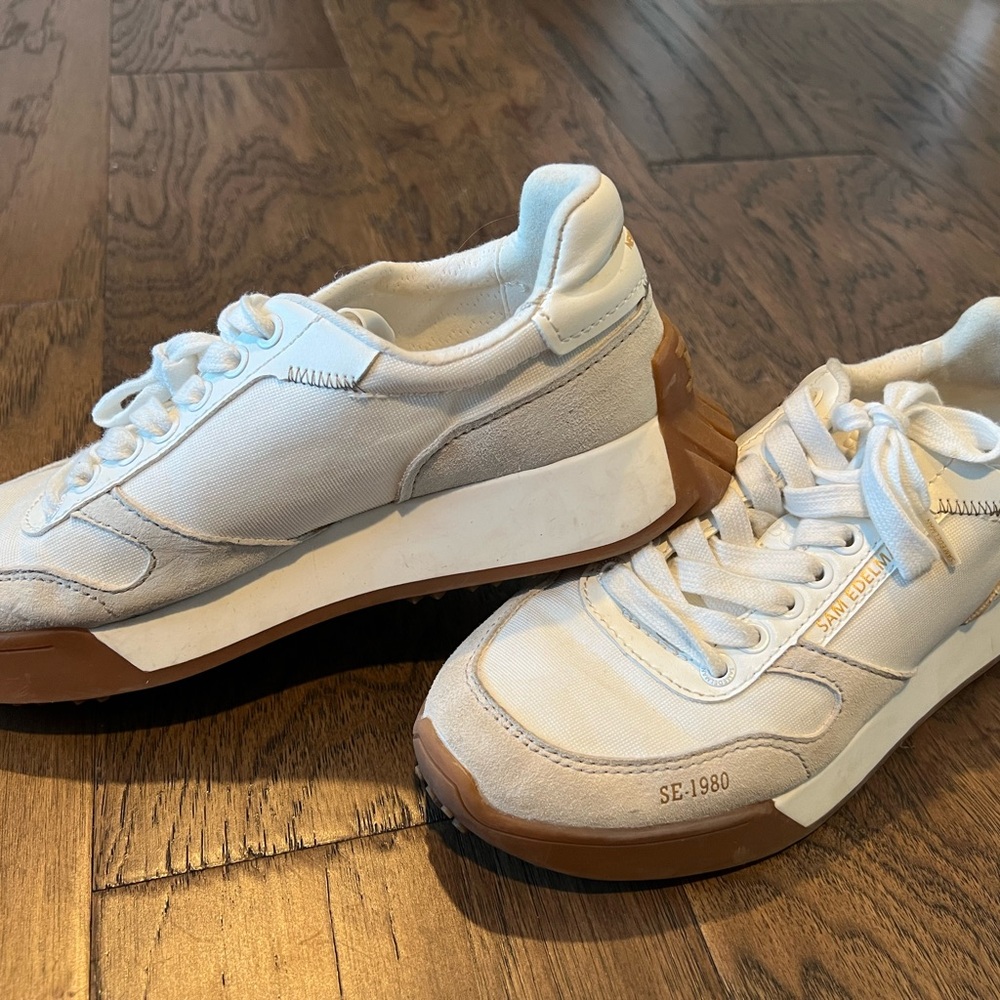 Sam Edelman Layla White and Tan Women's Sneakers